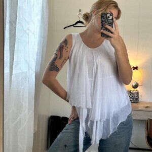 Vintage asymmetrical Tina Stephens euro white flowy blouse / tank top ❣️